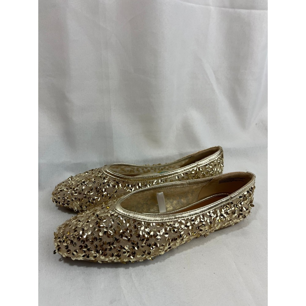 A New Day Womens Gold Sequin Ballet Flats Ultimate Comfort Slip On Shoes 9.5 NEW